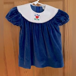 Blue Velvet Dress / White Tights size 3T